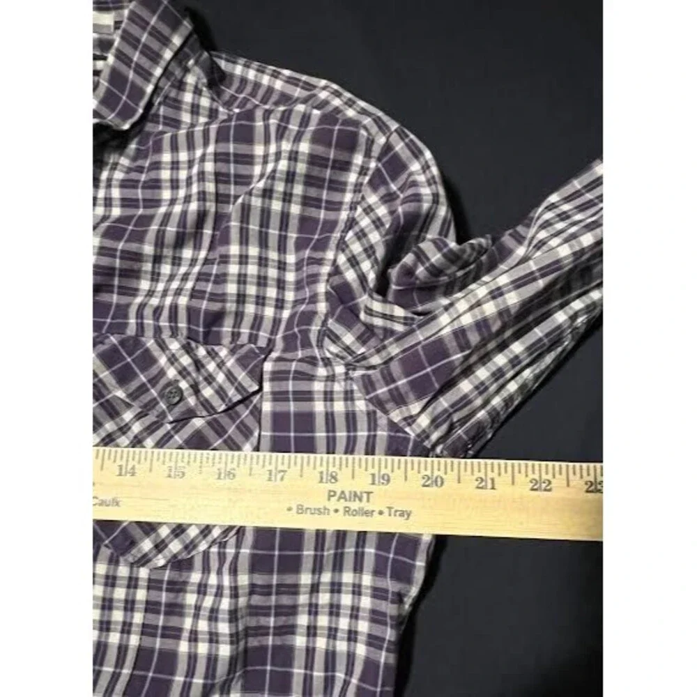 Banana Republic Long Sleeve Shirt Mens Sz Large Purple Plaid Button Up Front